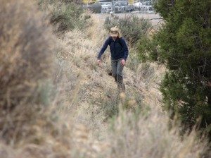 Jenny hiking to a field site in the Piceance Basin